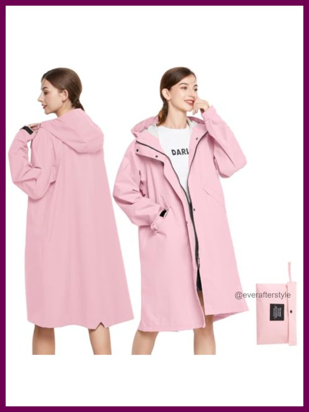 SOPPY Women's Lightweight Long Waterproof Raincoat Hooded Fitted Jacket
